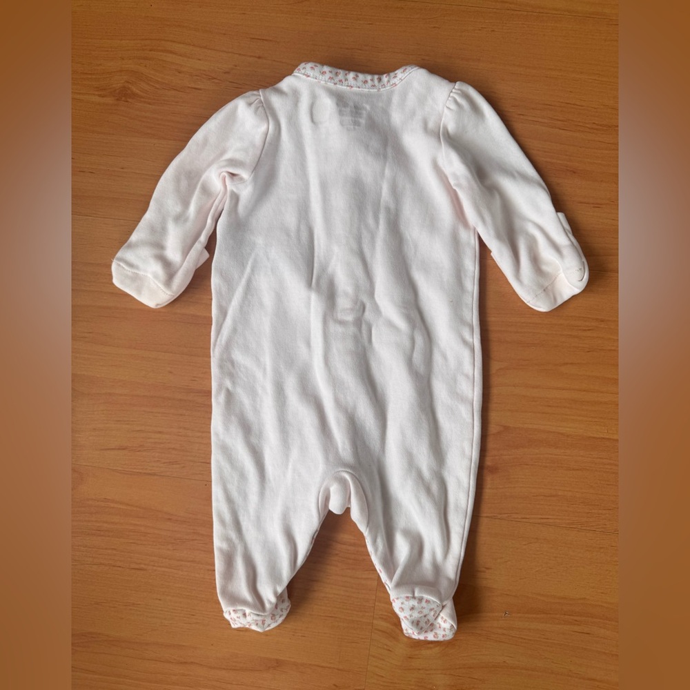 Ralph Lauren Delicate Pink Floral-Trim Footed Coveralls 100% Cotton Pajamas NB - Picture 9 of 12